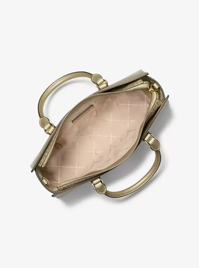 Arden Metallic Top-Zip Satchel