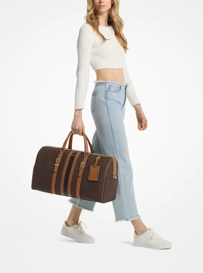 Bedford Travel Extra-Large Signature Logo Stripe Weekender Bag Bedford Travel Extra-Large Signature Logo Stripe Weekender Bag