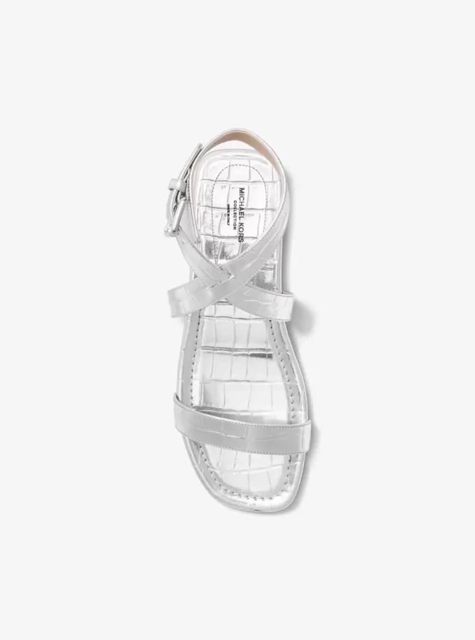 Bridgette Metallic Crocodile Embossed Leather Sandal