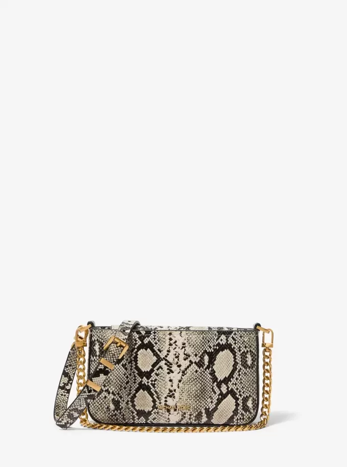 Bryant Small Snake Embossed Leather Convertible Pochette