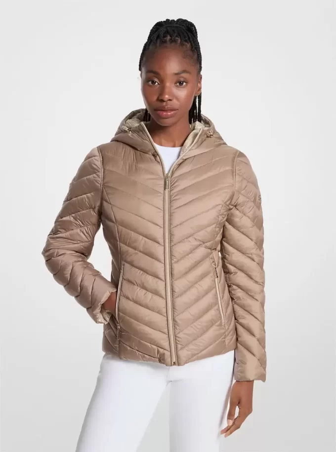 Chevron Logo Print Quilted Nylon Reversible Jacket