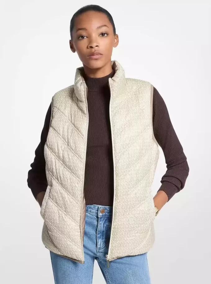Chevron Quilted Logo Print and Nylon Packable Vest