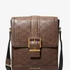 Colby Logo Embossed Burnished Leather Messenger Bag