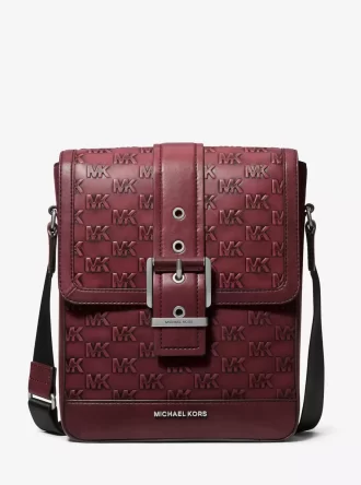 Colby Logo Embossed Burnished Leather Messenger Bag