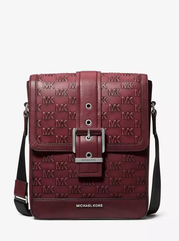 Colby Logo Embossed Burnished Leather Messenger Bag