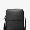 Cooper Logo Embossed Pebbled Leather Messenger Bag