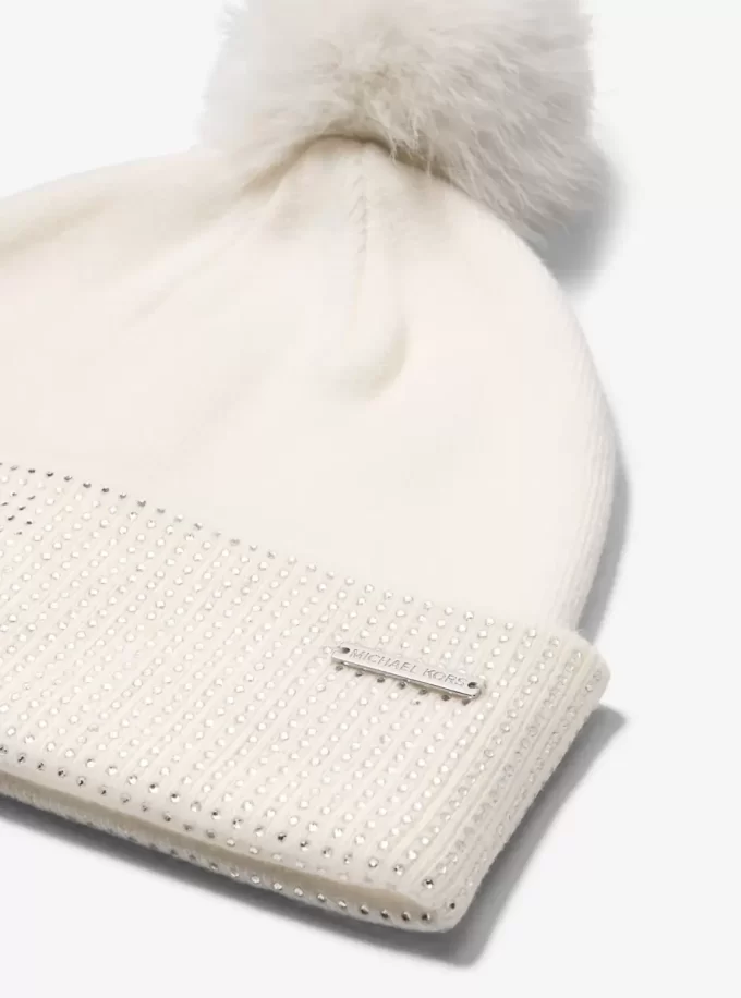 Embellished Knit Beanie Hat and Scarf Set