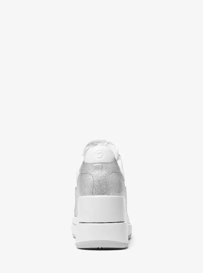 Emmy Glitter Embellished Leather Wedge Trainer