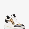 Emmy Leather and Leopard Print Calf Hair Wedge Trainer