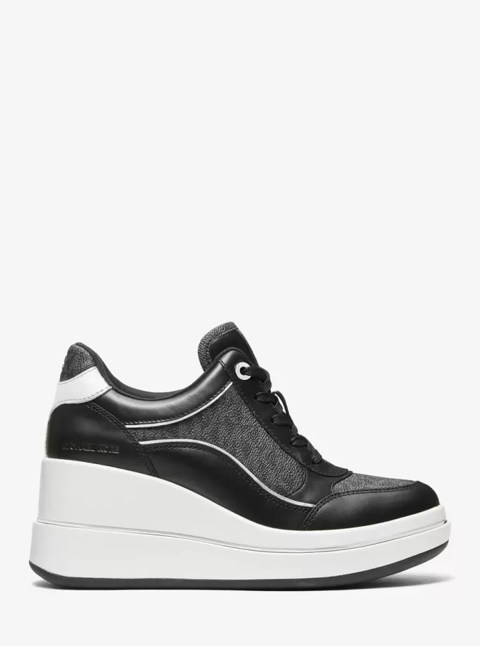 Emmy Signature Logo and Leather Wedge Trainer