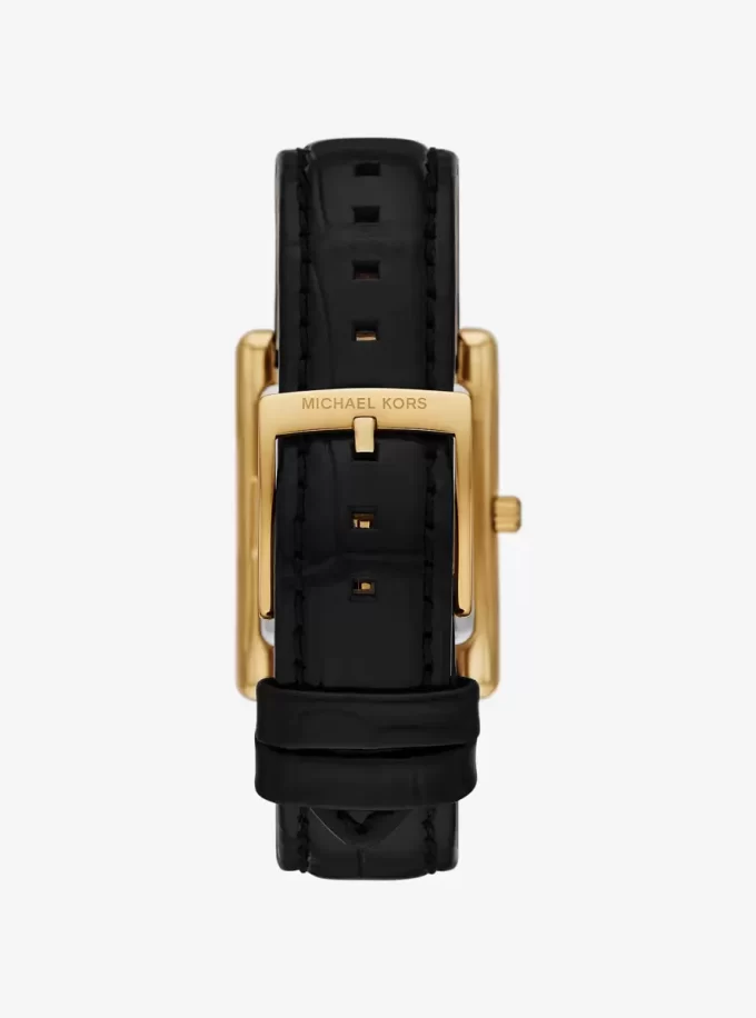 Essex Gold-Tone and Crocodile Embossed Leather Watch