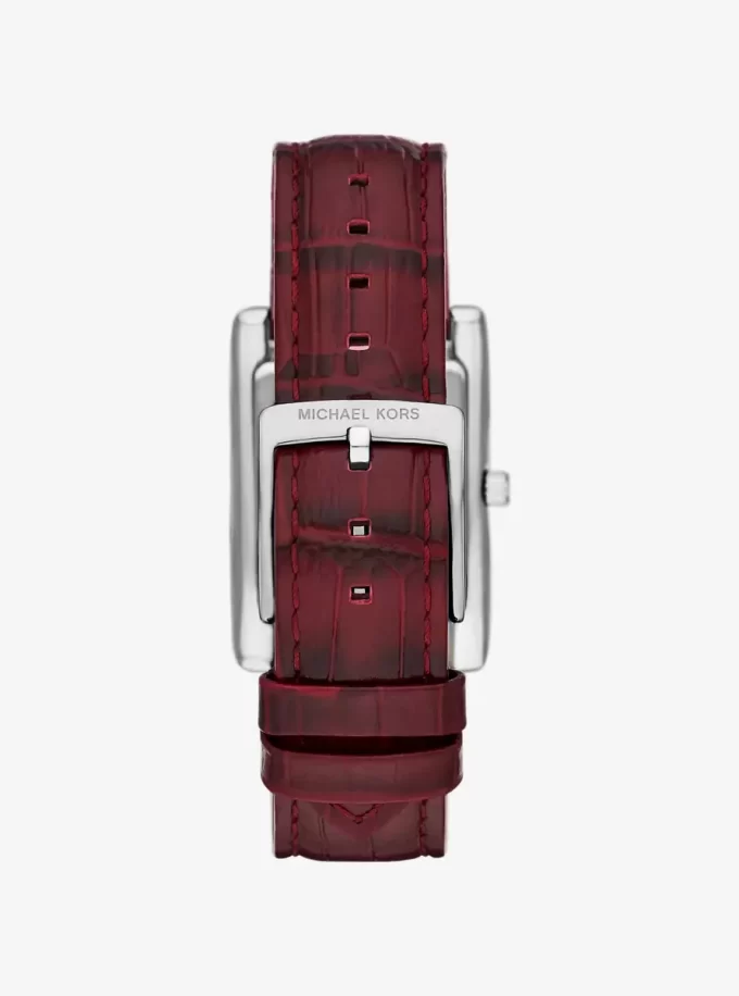 Essex Silver-Tone and Crocodile Embossed Leather Watch