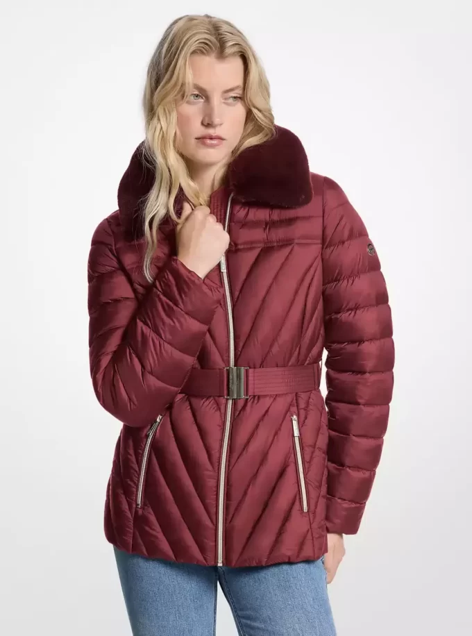 Faux Fur Trim Packable Nylon Puffer Jacket