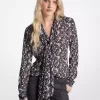 Floral Print Georgette Tie-Neck Blouse