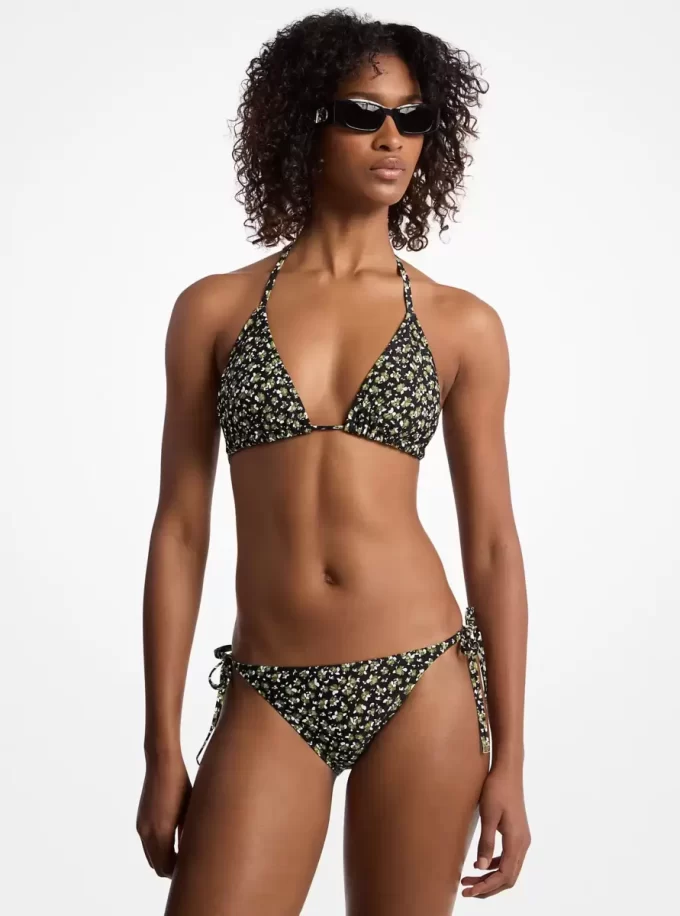 Floral Print Stretch Nylon Bikini Top