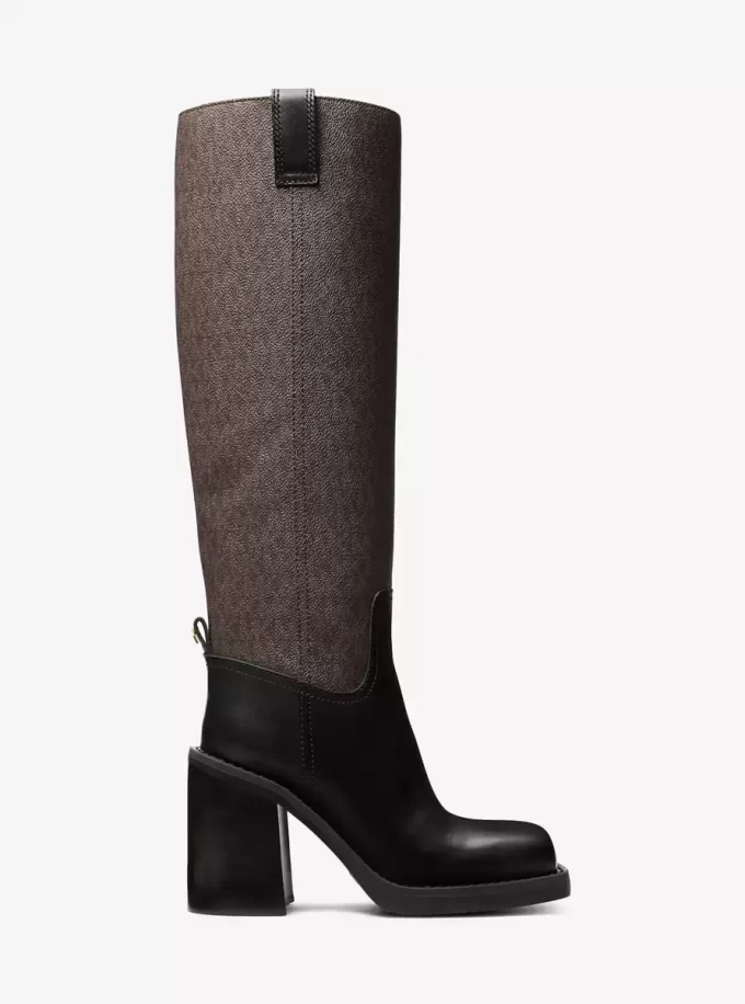 Houston Signature Logo and Leather Block Heel Boot