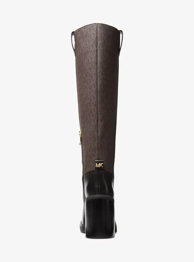 Houston Signature Logo and Leather Block Heel Boot