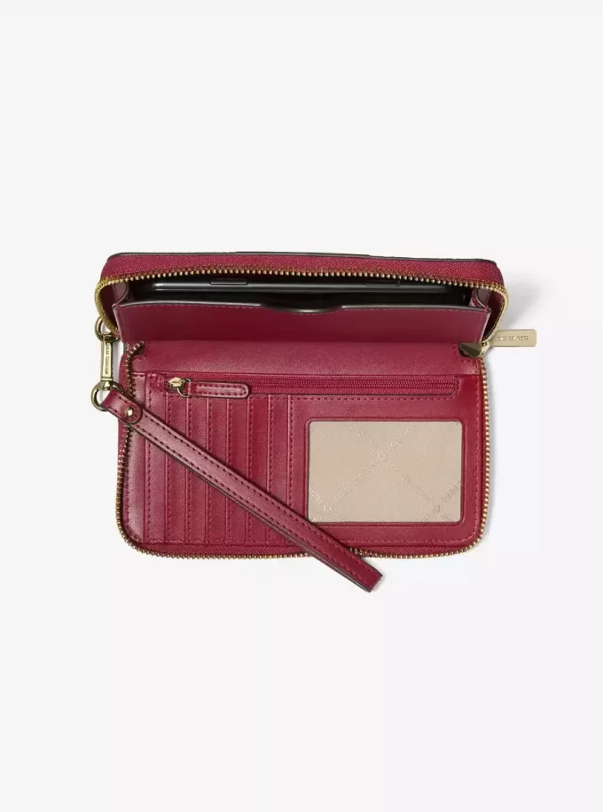 Jet Set Large Metallic Signature Logo Stripe Smartphone Wallet