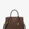Laila Medium Logo Embossed Burnished Leather Satchel