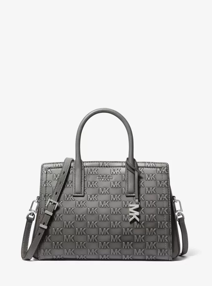 Laila Medium Logo Embossed Burnished Leather Satchel Laila Medium Logo Embossed Burnished Leather Satchel