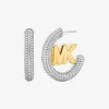 Large Pavé Logo Charm Two-Tone Hoop Earrings