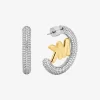 Large Pavé Logo Charm Two-Tone Hoop Earrings