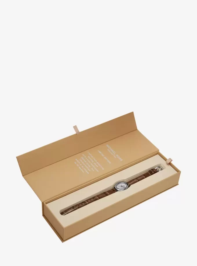 Limited-Edition Petite Maude Silver-Tone and Crocodile Embossed Leather Watch