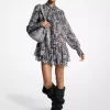 Metallic Paisley Georgette Tie-Neck Dress
