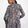Metallic Paisley Georgette Tie-Neck Dress