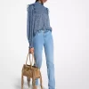 Metallic Paisley Print Smocked Georgette Blouse