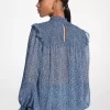 Metallic Paisley Print Smocked Georgette Blouse