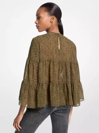 Paisley Print Georgette Tiered Blouse