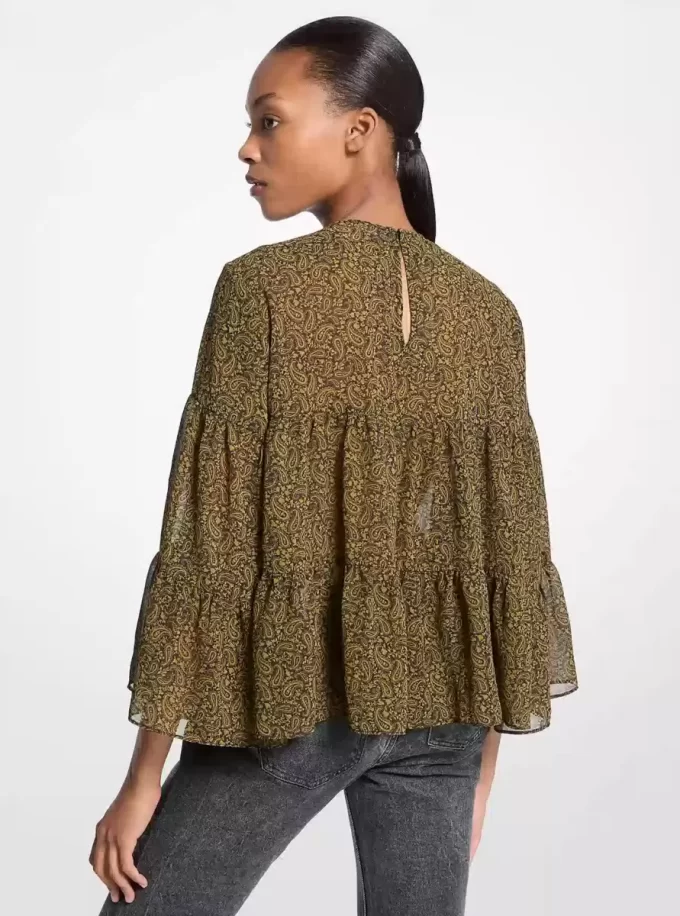 Paisley Print Georgette Tiered Blouse