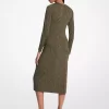 Paisley Print Stretch Matte Jersey Midi Dress