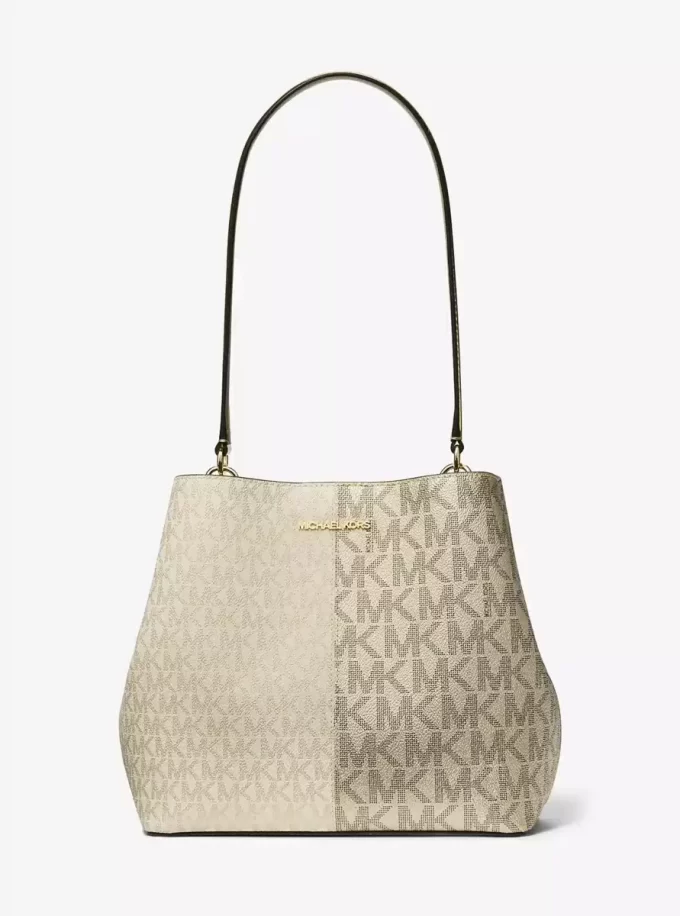 Pratt Medium Two-Tone Metallic Signature Logo Shoulder Bag Pratt Medium Two-Tone Metallic Signature Logo Shoulder Bag