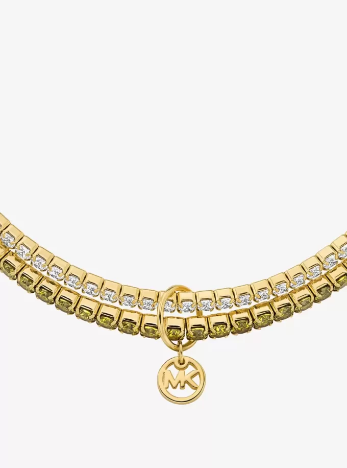 Precious Metal-Plated Brass Double Wrap Stretch Tennis Bracelet