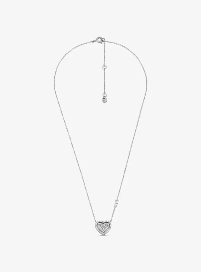 Precious Metal-Plated Sterling Silver Pavé Heart Necklace and Earrings Gift Set