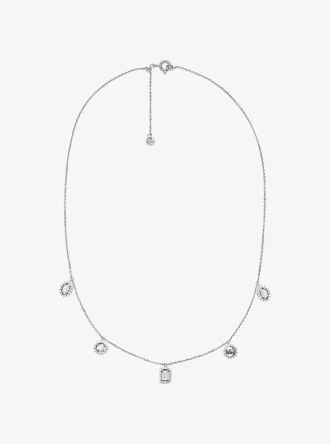 Precious Metal-Plated Sterling Silver Pavé Mixed Charms Necklace