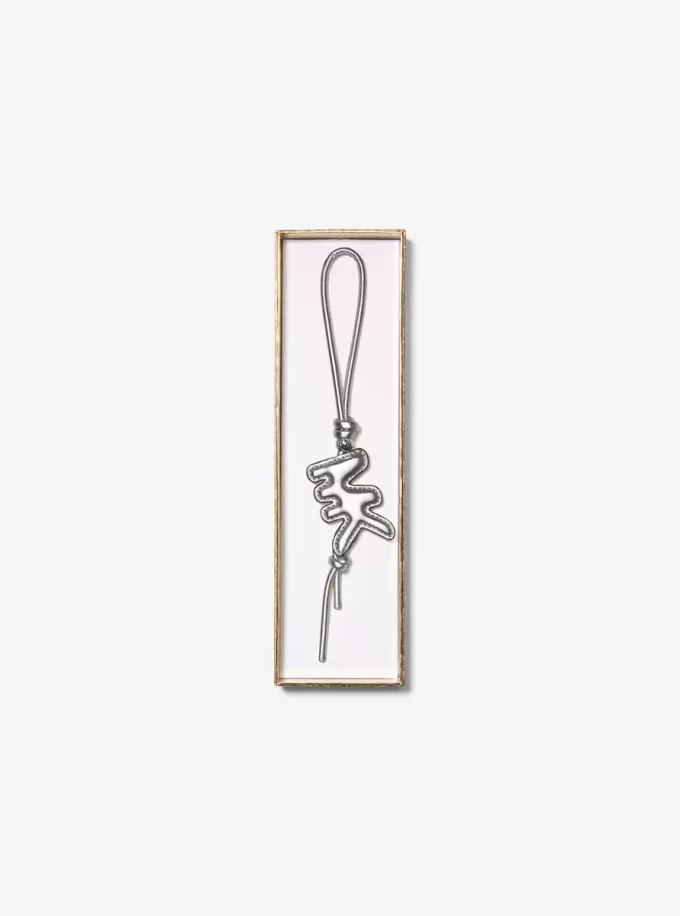 Puffy Logo Metallic Leather Bag Charm