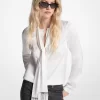 Satin Fringed Tie-Neck Blouse