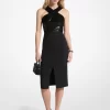 Sequined and Crepe Halter Dress