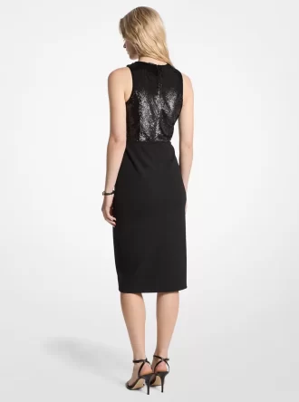 Sequined and Crepe Halter Dress
