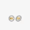 Small Pavé Logo Charm Two-Tone Stud Earrings