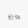 Small Pavé Logo Charm Two-Tone Stud Earrings