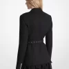 Stretch Wool Blend Belted Utility Blazer