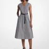 Striped Cotton Poplin Belted Midi Dress