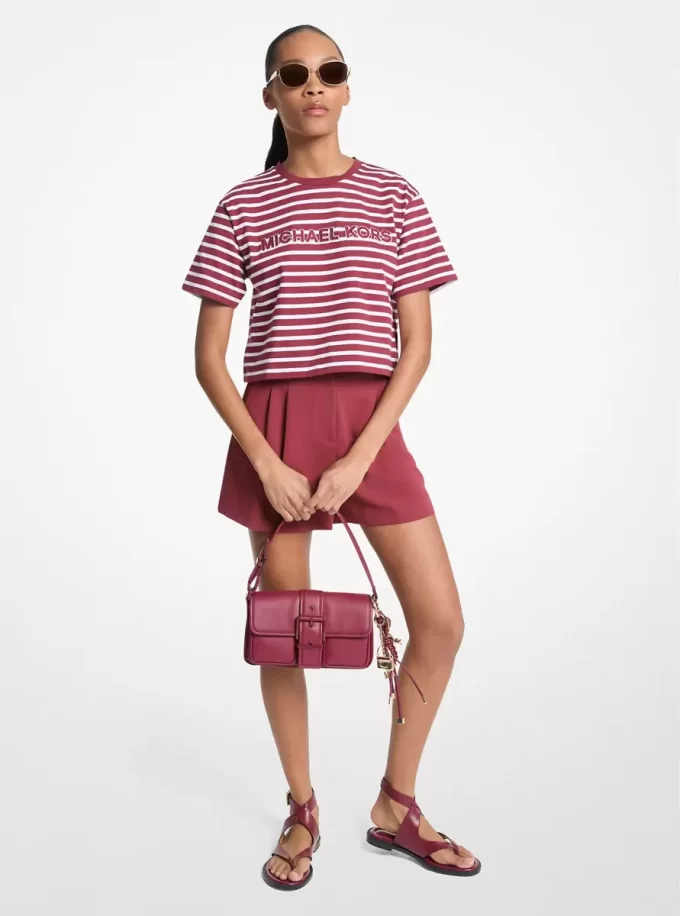 Striped Logo Cotton Cropped T-Shirt