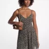 Studded Floral Print Georgette Mini Dress