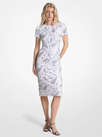 Studded Paisley Scuba Midi Dress