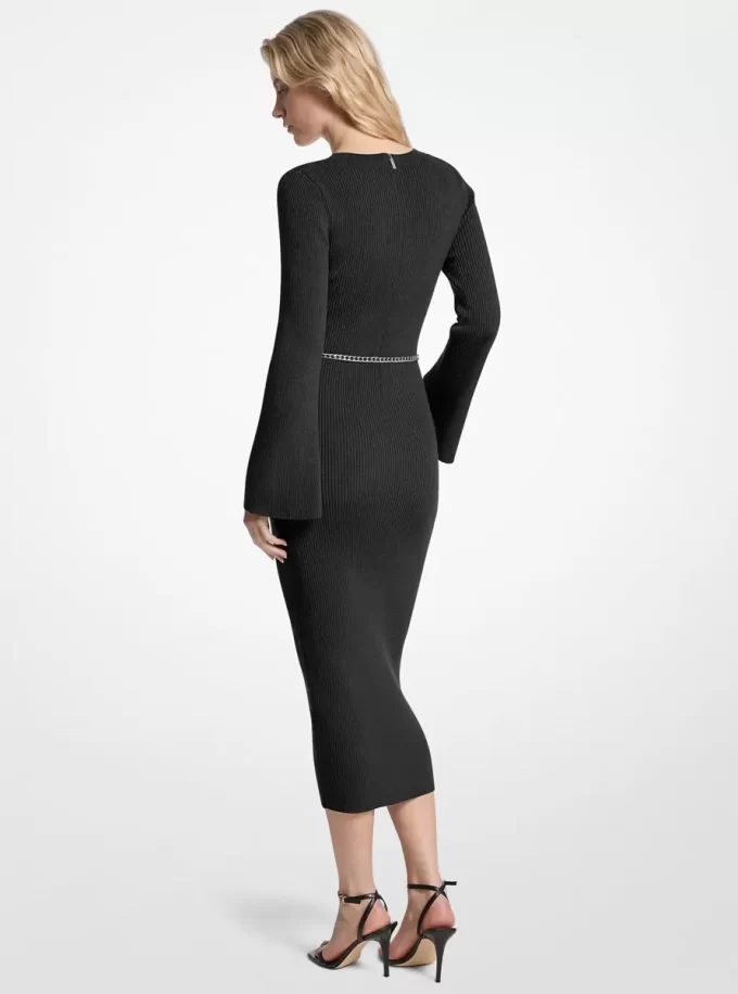Wool Blend Belted Midi Dress